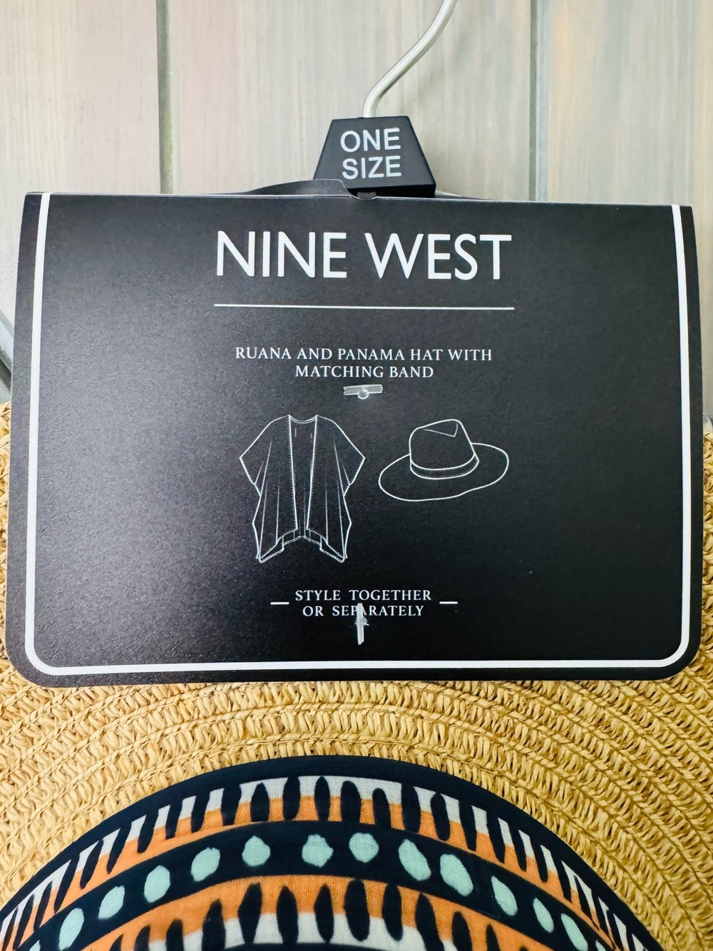 NWT Nine West Multicolor Printed Open-Front Matching Ruana and Panama Hat - Picture 6 of 11